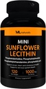 ML Naturale Mini Floarea-soarelui Lecitina 1000 mg 120 Softgels, ușor de înghițit, susține sănătatea creierului. NSF-Certified & cGMP-Compliant