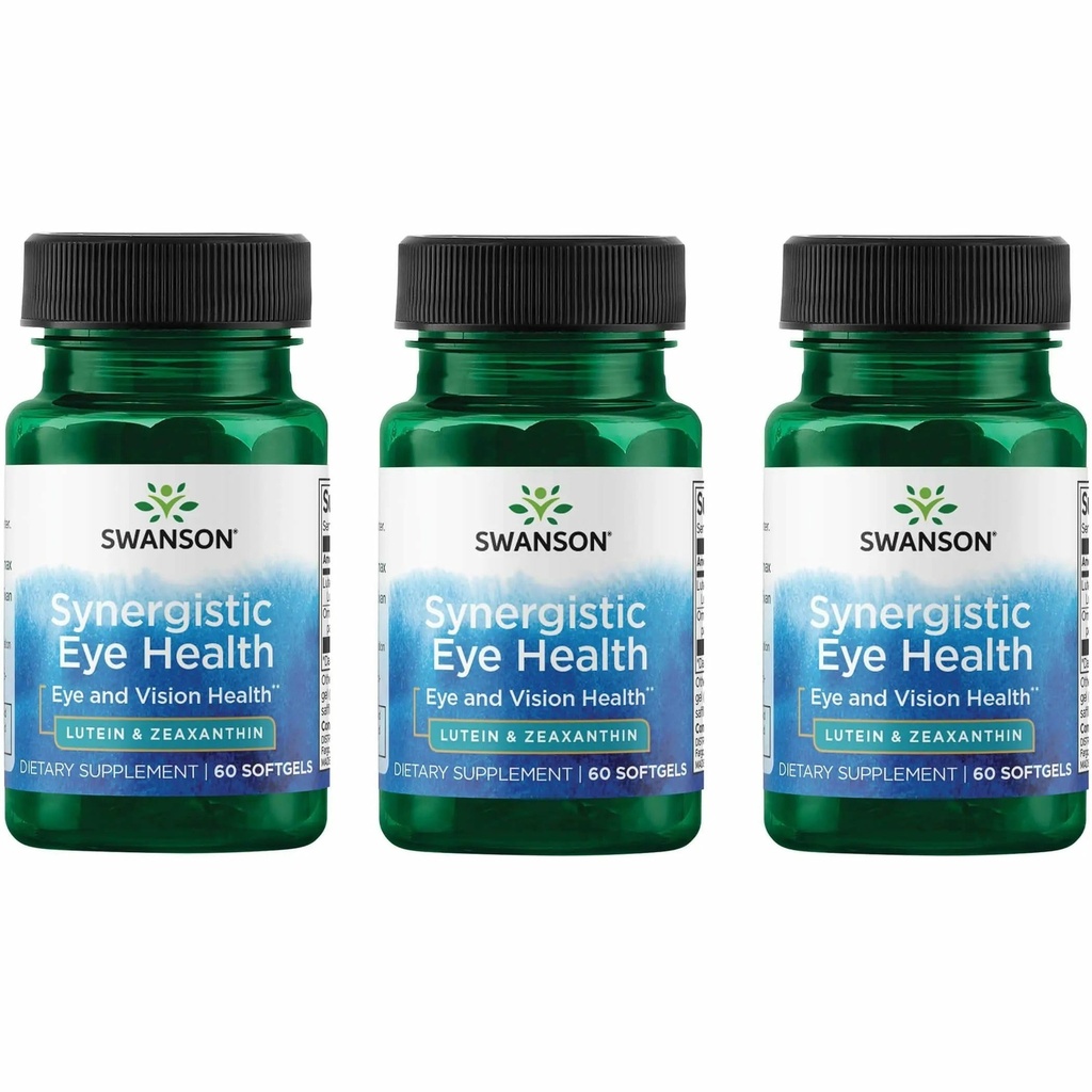 Swanson Lutein & Zeaxanthin Sinergic Eye Health Vision Retina Macula Supplement (Lutein 20 mg & OmniXan Zeaxantină 2 mg) 60 Softgels Sgels (3 ambalaj)