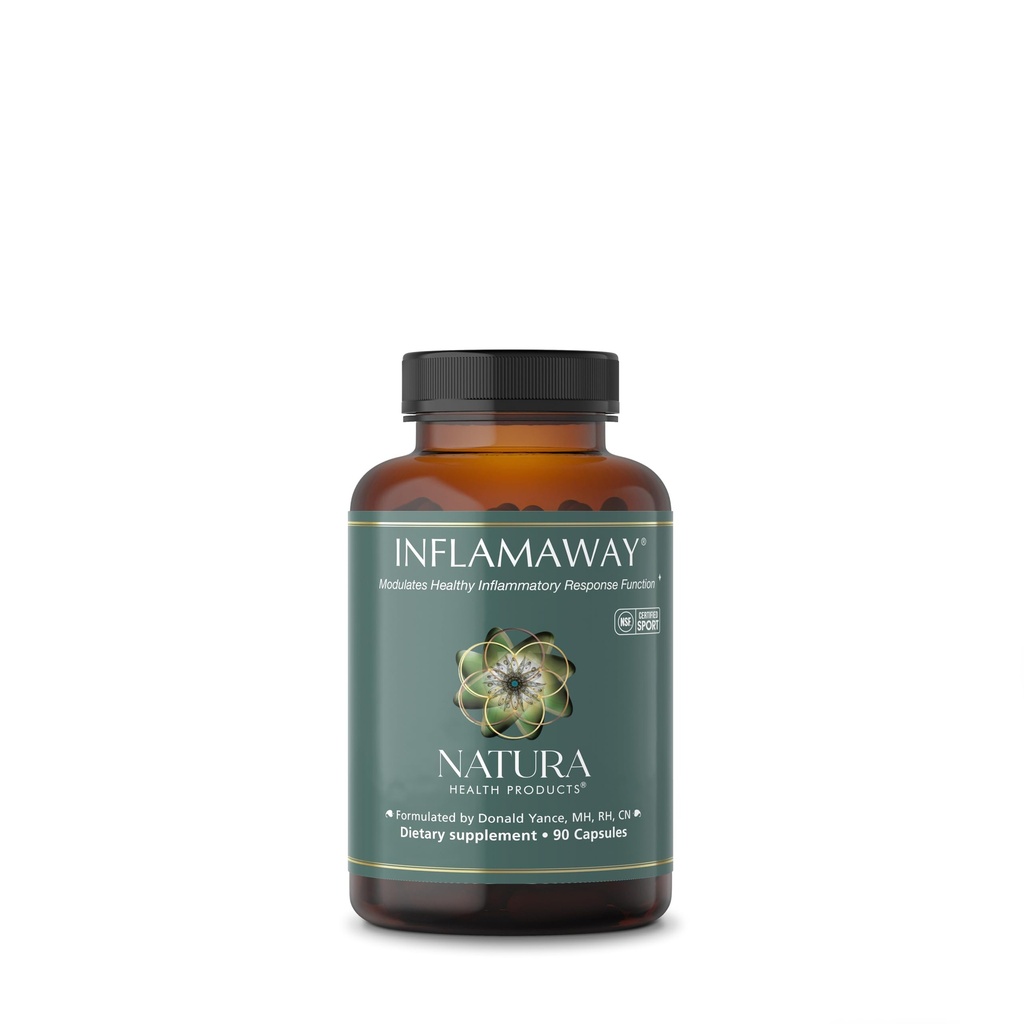 Natura Produse de sănătate InflamAway Supliment - Modula un răspuns inflamator sănătos - Cu Boswellia Serrata, Bromelain, Ginger, Pepper negru (BioPerine) și chinez Skullcap (90 capsule)