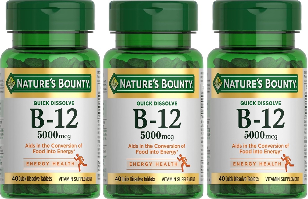 Vitamina bounty B-12 5000 mcg, 40 comprimate de dizolvare rapidă (pachet de 3)