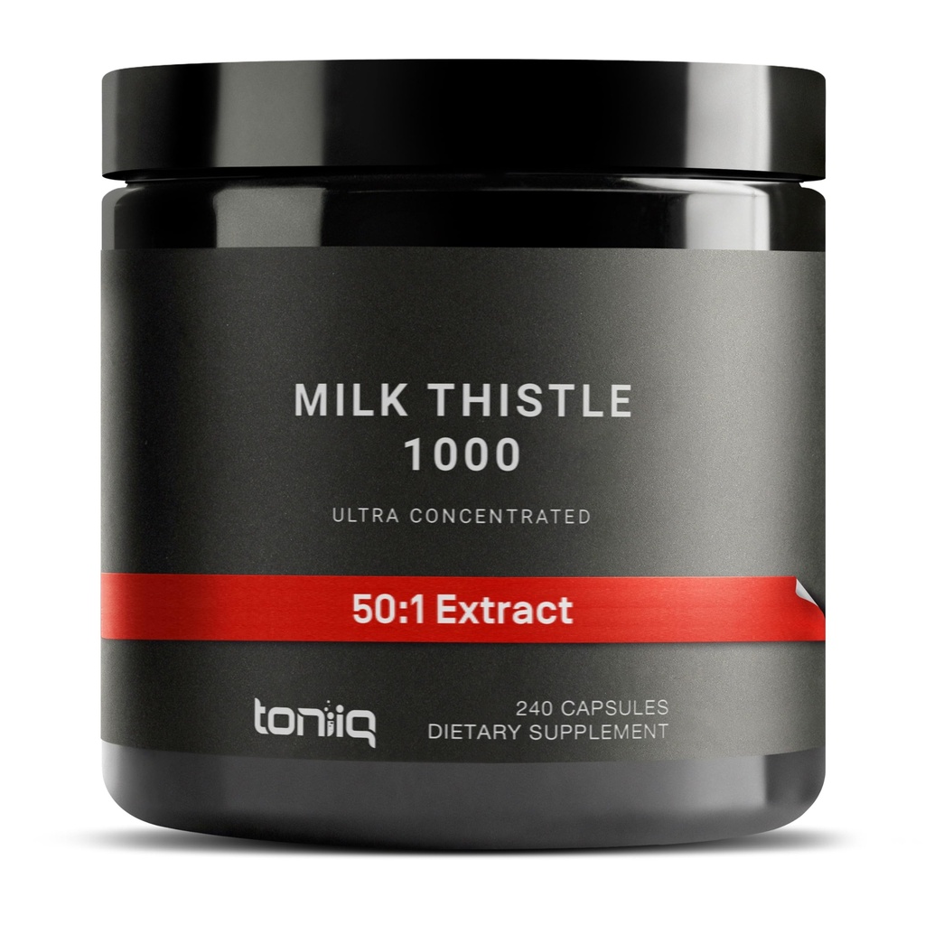 Toniiq Milk Thistle - Ultra High Potency 50:1 Extract cu 80% Silymarin - extrem de concentrat - Tert-Party Lab testat - 240 capsule