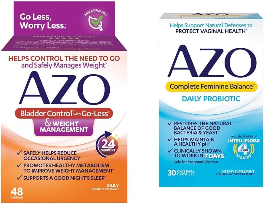 Controlul vezicii urinare AZO cu Go-Less® & management greutate Supliment alimentar & echilibru feminin complet Probiotice zilnice pentru femei, dovedit clinic pentru a ajuta la protejarea