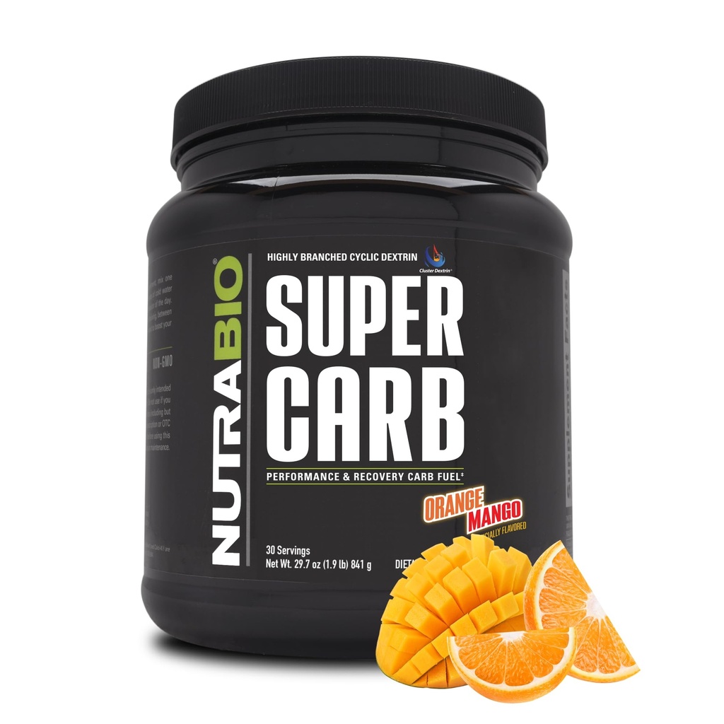 NutraBio Super Carb, Carbohidrat pulbere cu Cluster Dextrin & Electroliti, Advanced Carb Supliment pulbere pentru combustibil de antrenament, Performanță, și recuperarea musculară, Ciclic Dextrin, Orange Mango, 30 Sv