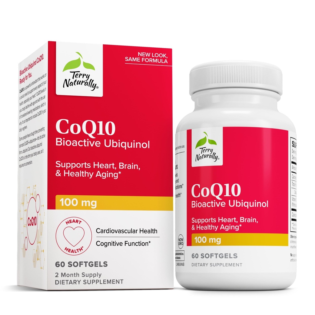 Terry natural CoQ10 BioActive Ubichinol - Cellular Energy Supplement - BioActive CoQ10 Supliment - Supliment nutritional pentru a ajuta imbatranirea sanatoasa si sanatatea creierului - 60 Softgels