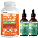 21-in-1 Berberine Supliment cu Ceylon Cinnamon Crom, Bitter Melon și extract de ceai verde (120 ct) & 5-in-1 Mullein picături pentru plămâni și respirație Lung Health & Bronhial Support (60 Servings)