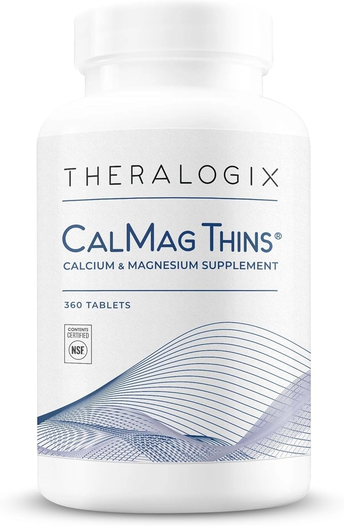 Theralogix CalMag Thins Supliment de calciu și magneziu - Suplimentul de suport osos pentru femei și bărbați - Conține 200 mg de calciu și 50 mg de magneziu - NSF Certified - 360 comprimate