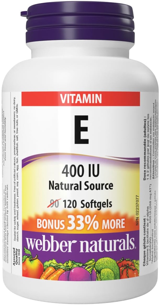 Webber Naturals Vitamina E Sursa naturală Softgel, 400 UI- 120 Softgels