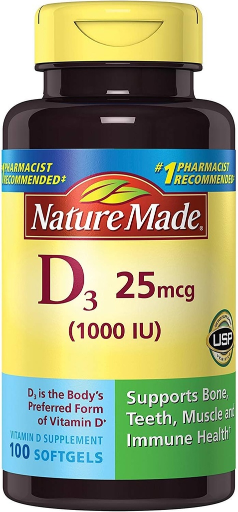 Natural Made Vit D-3 1000Iu, 100 CT (Pachet de 3)