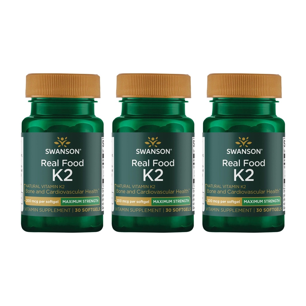Concentraţia maximă Swanson Vitamina K2 (Menachinonă-7)-Vitamina Supliment de susţinere Cardiovasculară şi Bone Health-Made de la japonez Natto pentru a ajuta Regulal Calciu (30 Softgels, 200mcg Fiecare) (3 ambalaj)