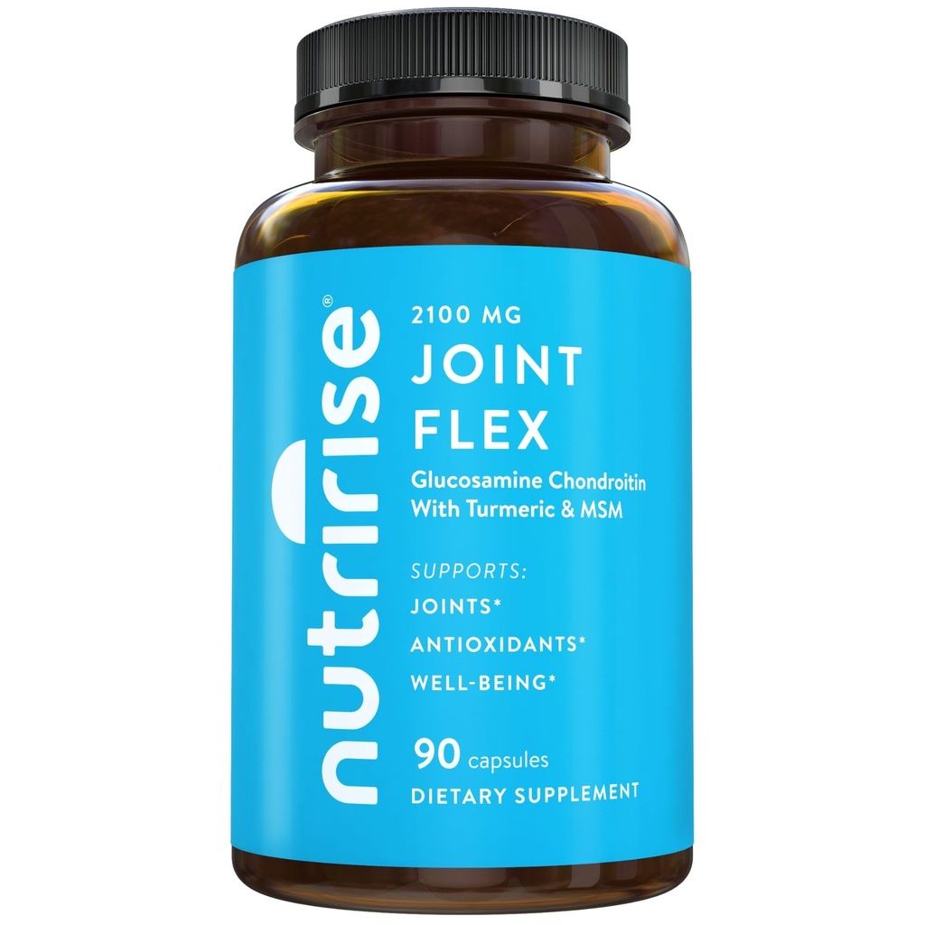 NutriRise Glucosamină Chondroitin Querbetin & MSM cu Curcumin Turmeric 2100 mg Triple Putere Supliment comun de suport pentru femei & Bărbați cu Boswellia & Bromelain, Gluten gratuit, Non OMG-uri, 90 Conte
