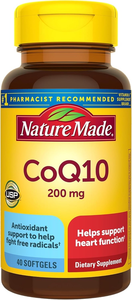 Natura Made CoQ10 200mg, Supliment alimentar pentru inima de asistență medicală, 40 Softgels, 40 zile de aprovizionare