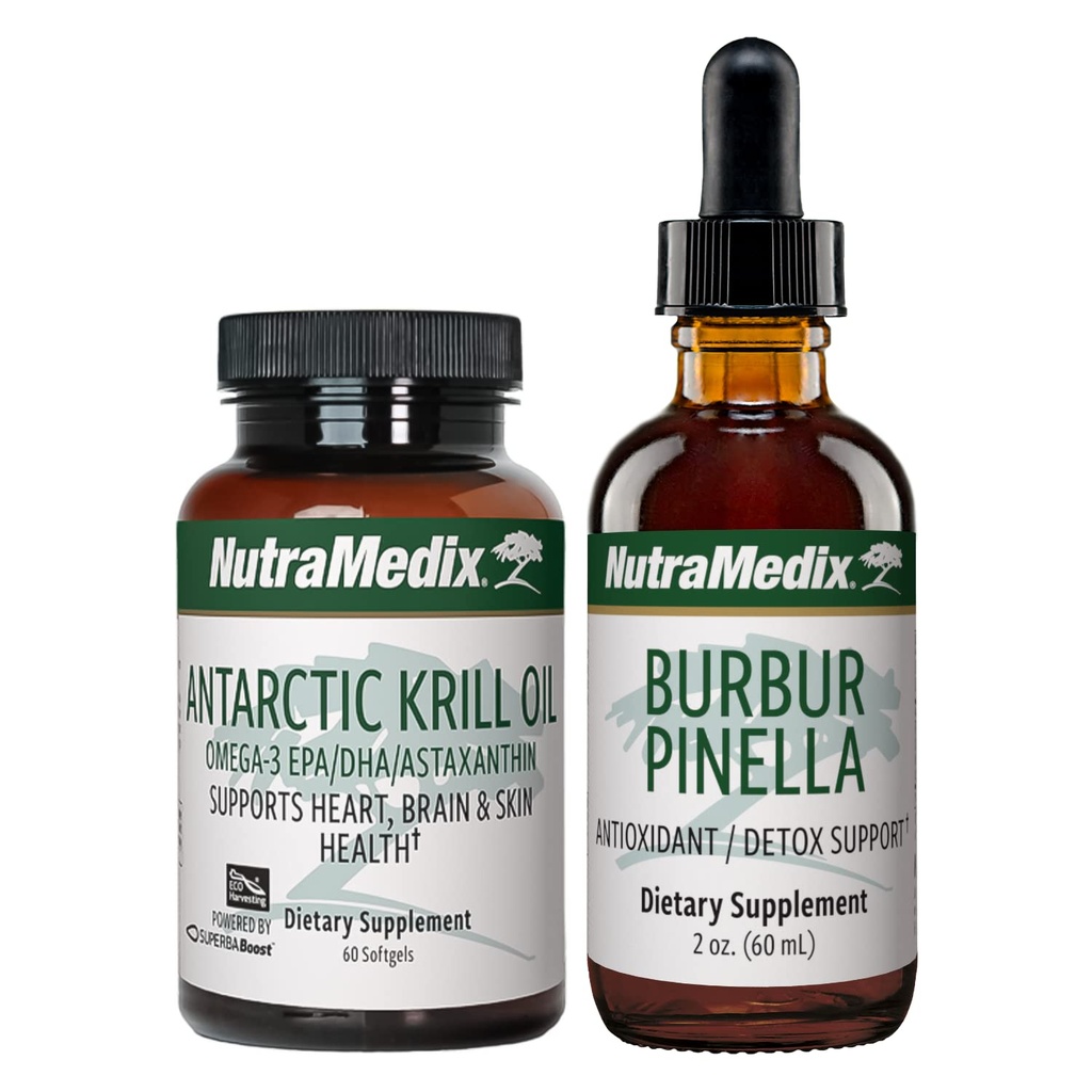 NutraMedix Brain Support Bundle - Include Artic Krill ulei Softgels și Burbur Pinella picături lichide pentru sănătate cognitivă, Detoxifiere și suport pentru creier - 2-Piece supliment set pentru suport cognitiv