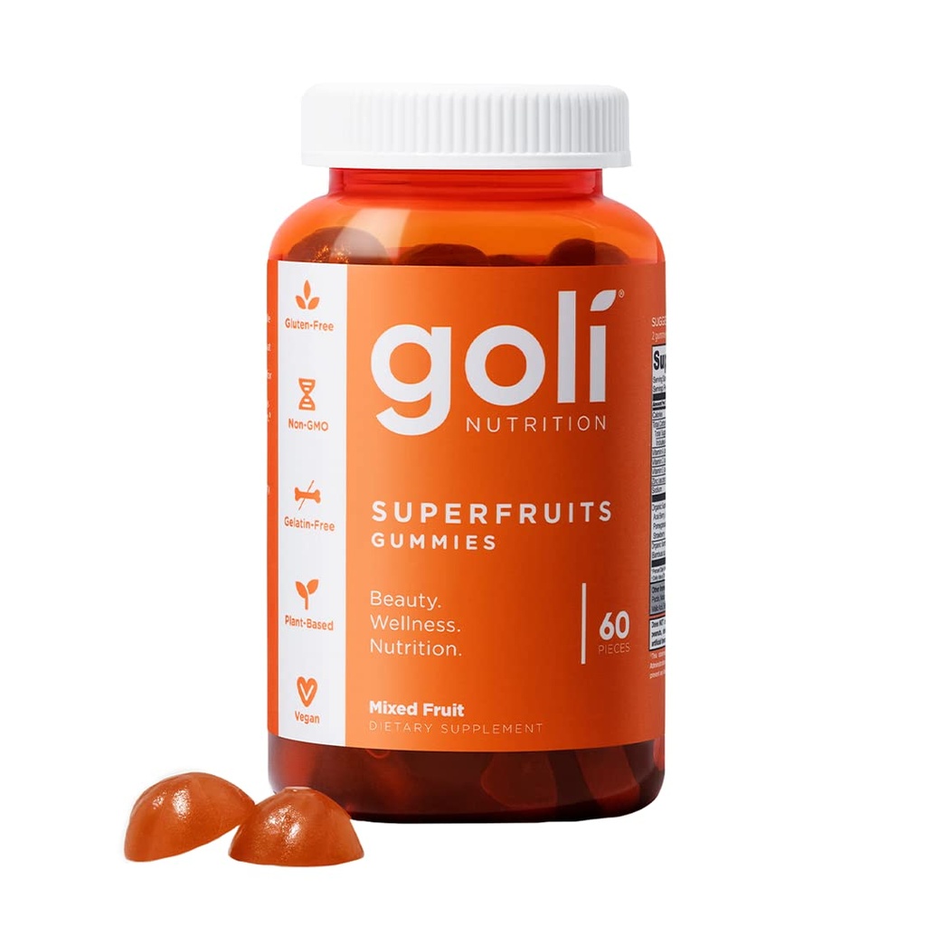 Supliment nutritional Goli, SuperFruts Beauty Gummy Vitamina - 60 Conte - Colagen-Promovare Ingrediente - Fructe mixte, Vegan, Plant-Based, Non-GMO, Gluten-Free & Gelatină gratuit