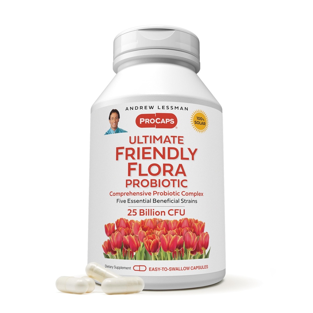 ANDREW LESSMAN Ultimate Friendly Flora Probiotic 60 Capsule - 25 Miliarde CFU, Amestec complet de cinci tulpini probiotice, puternic Imun și suport digestiv. Probiotice pentru femei sau bărbați