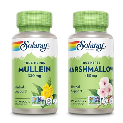 SOLARAY Mullein Leaf 330 mg și marshmallow Root 480 mg - Wellness Bundle - Herbs High in Mucilage Soluble Fiber for Soothing Support - Vegan, Non-GMO, Lab Verified, 60-Day Guarantee, 200/100 VegCaps
