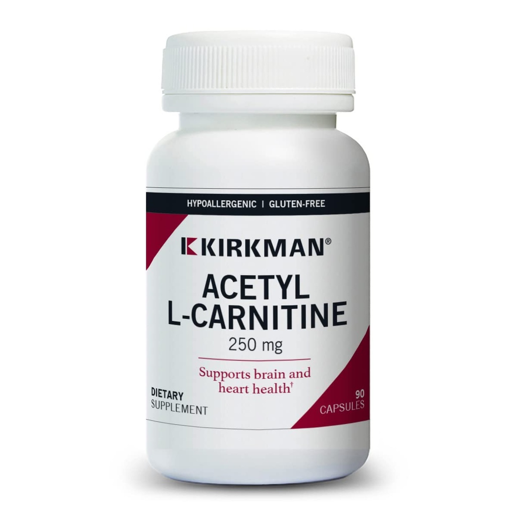 Kirkman - Acetil L-Carnitina 250 mg - 90 capsule - Sprijină producția de energie celulară susținută - Hipoalergic