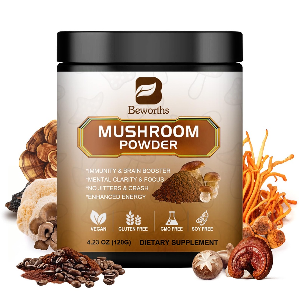 Cafea de ciuperci - Lions Mane Cafea instant cu Lion's Mane, Reishi, Chaga, Cordyceps, și Turcia Coajă - Coffe ciuperci Alternative pentru energie, Claritate Mintala & Focus, Brain Booster