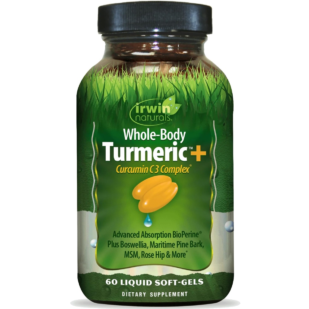 Irwin Naturals Whole-Body Turmeric+ - 60 Softgels lichid - BioPerine Complex îmbunătățit de absorbție - 30 Serviri totale