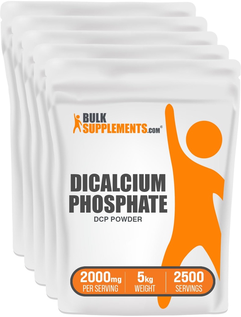 BulkSupplements.com Dicalcic Powder fosfat - Supliment de calciu, fosfat dicalcic ca agent de leasening - Fără aromă și gluten, 2000 mg per Serving, 5kg (11 lbs) (Pachet de 5)