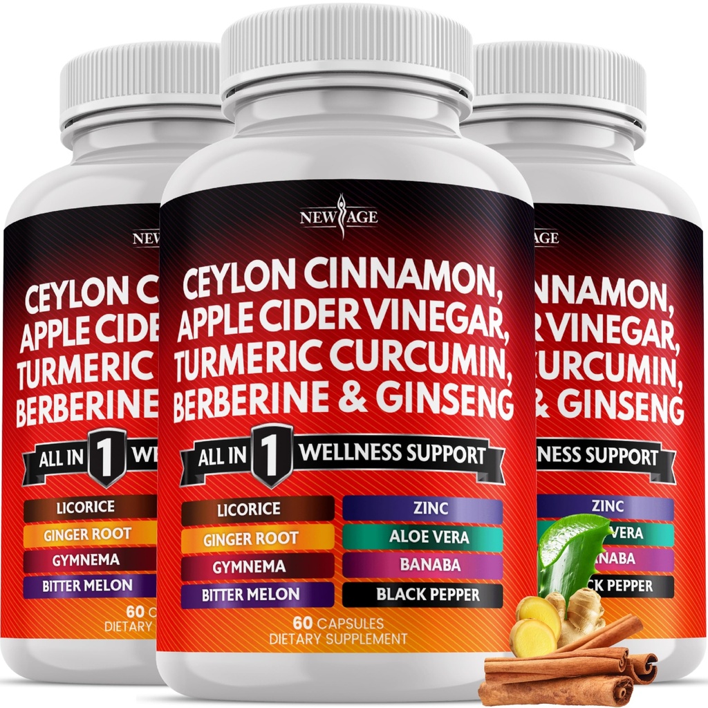 Ceylon Scorțișoară, Turmeric, Oțet de cidru de mere, Ginseng, Aloe Vera, Berberine Plus Banaba, Root Ginger - 180 Conte