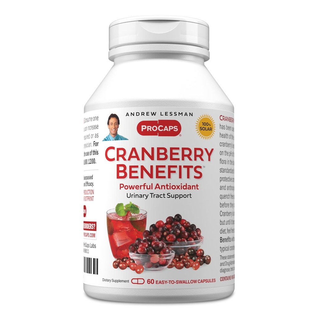 ANDREW LESSMAN Cranberry Benefits - 60 Capsule - Suportă Bladder, Rinichi și Urine Tract Health. Extracte standardizate de fructe de coacăze de mare potenţă, capsule mici uşor de înghiţit