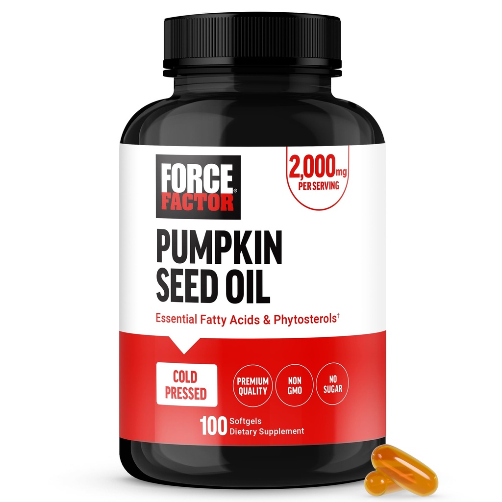 Force FACTOR Capsule de ulei de dovleac, Fitosteroli Supliment cu acizi grasi esentiali, Made with Cold Presed Pumpkin Oil, Premium Quality, Non-GMO, 100 Softgels