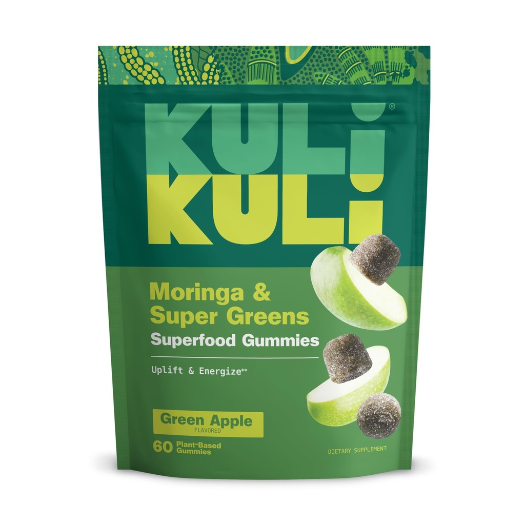 Kuli Kuli Super Energy Gummies - Suplimente energetice cu Moringa, Booster de energie naturală fără cofeină - 60 Non-GMO, Moringa Gumies fără gluten