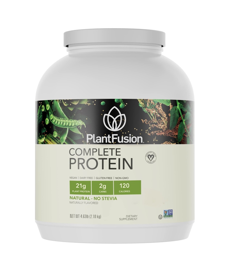 PlantFusion complet Vegan praf de proteine - plante pe bază de praf de proteine cu BCAAs, enzime digestive și proteine de mazăre - Keto, gluten gratuit, non-Dairy, fără zahăr, non-GMO - Natural- nr Stevia 5 lb vrac