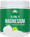 5-in-1 Pulbere de magneziu Băutură pentru femei și bărbați. Glicinat de magneziu + Citrate + Malat + Chelat + Taurate. Mare Tasting Vegan Supliment pentru relaxare musculare, somn, cramps. Aromă portocalie