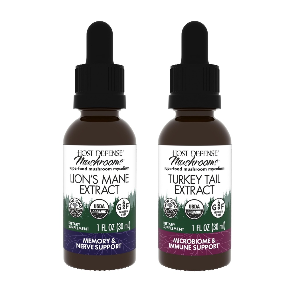 Hoste Defense Bundle with Lion's Mane Extract, 1 fl oz & Turkey Tail Extract, 1 fl oz - Support Brain Health, Memory & Focus - Support Digestive Health & Immune Response*