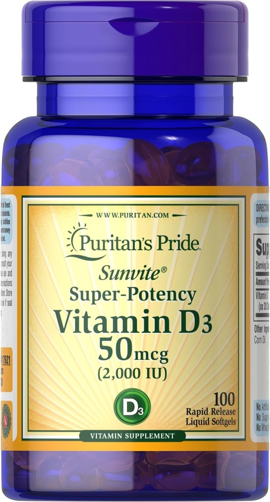 Puritan's Pride Sunvite Super High Potence Vitamina D3 2000UI 100 Softgels
