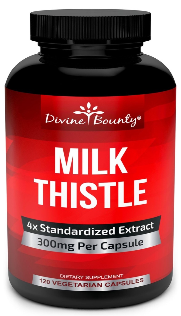 Divin Bounty Pure Milk Thistle Suplimentul capsule - Un potent 1200 mg lapte Thistle Supliment cu 4X concentrat extract (standardizat) 120 Vegetarian Capsule