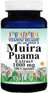 Vitamine Deoarece Muira Puama Extract 1000 mg Supliment pentru bărbaţi şi femei suport (200 ct)