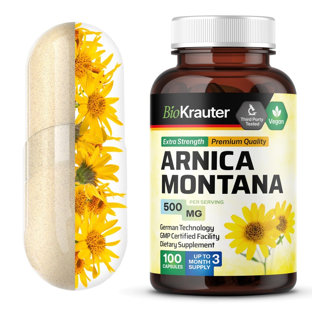 BIO KRAUTER Arnica Montana Capsule - capsule Arnica de 500 mg pentru vânătăi şi umflături - Vegan - 100 Conte