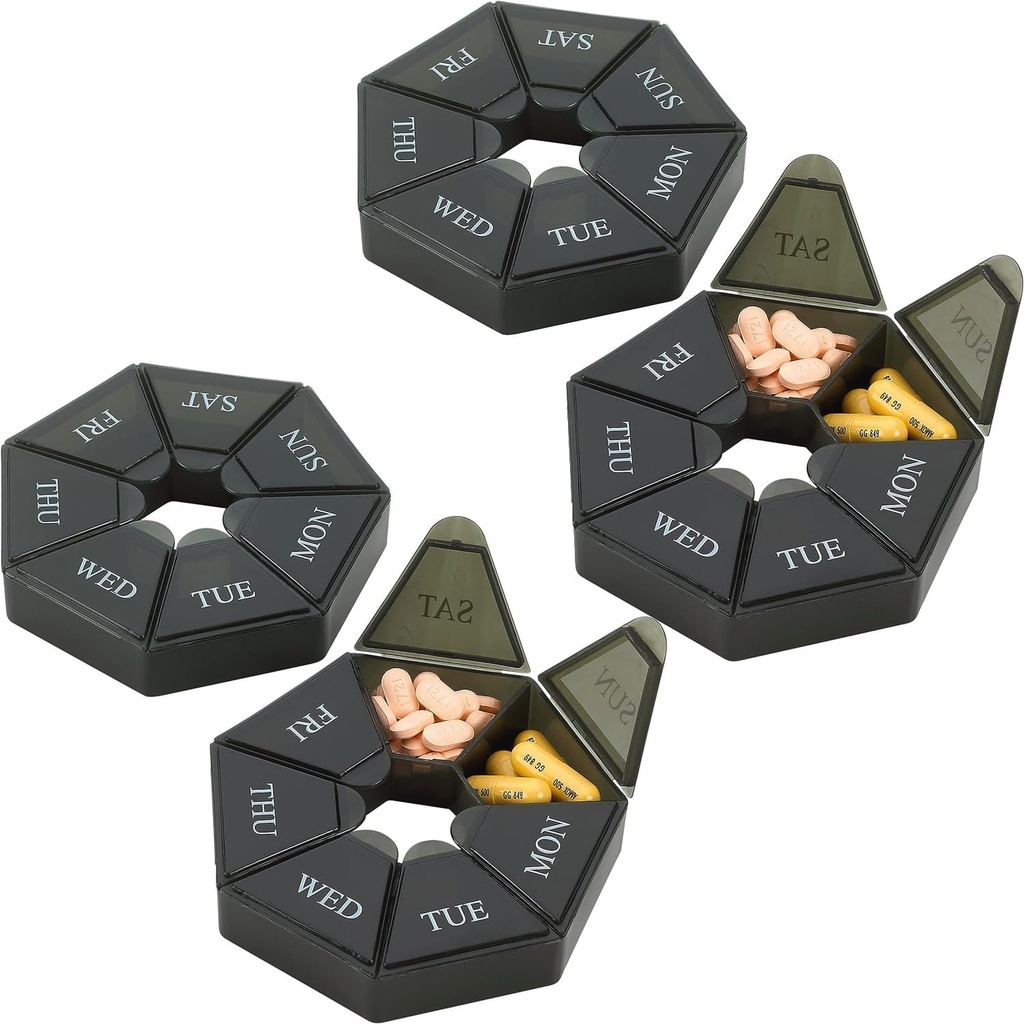 Organizator pilula saptamana - (Pachet de 4) 7-Day Pilula Container - Artrita prietenos portabil & Compact Caz de călătorie Daily Compartment Medicina pastile Cutie pentru suplimente, medicamente, vitamine și uleiuri de pește