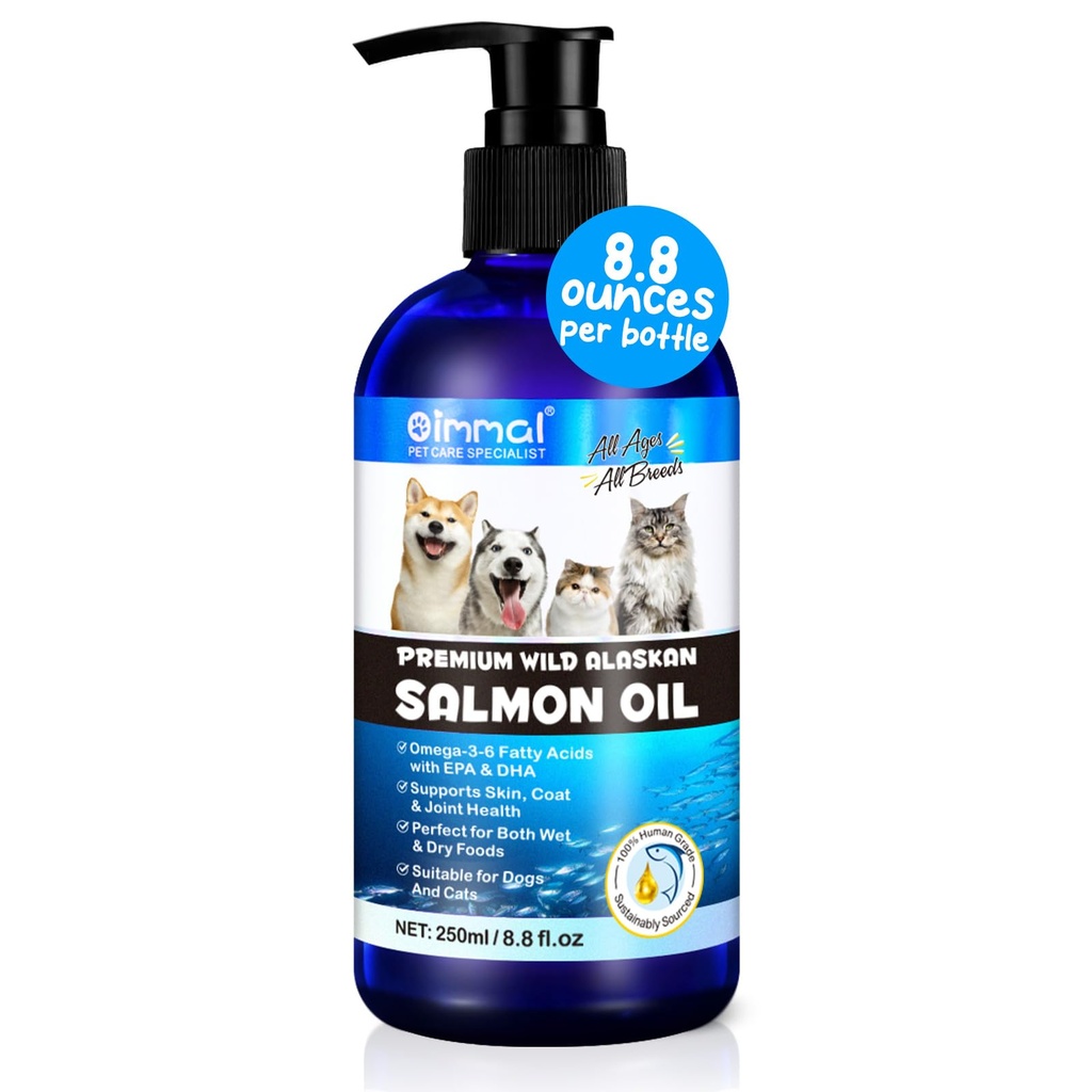Ulei de somon de Alaska pentru câini și pisici (8.8 oz) - ulei de pește Omega 3 pur cu Omega 6 Acidi grași, EPA & DHA - Antiinflamație pentru câini Piele și haină - comun animal de companie naturale, imun, Brian & inima Supliment