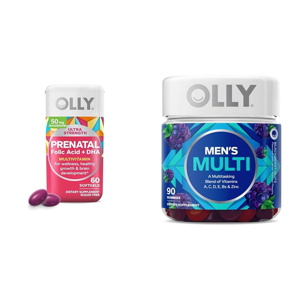 OLLY Prenatal Multivitamine Softgels și Men Multivitamine Gummy Vitamine Bundle, 60 și 90 Conte