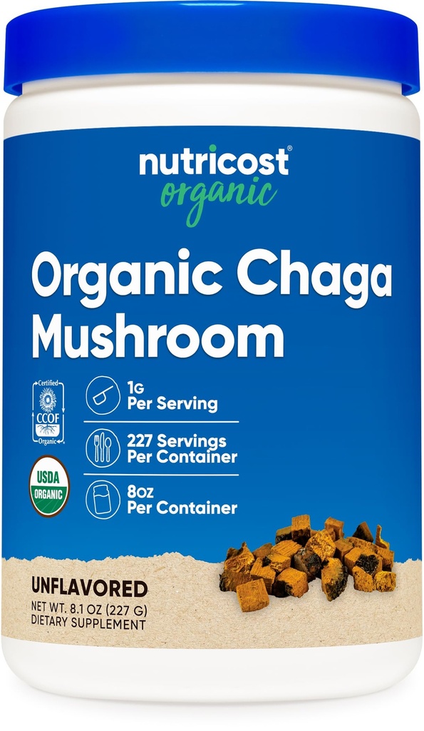 Nutricost 100% Organic Chaga Mushroom Powder 8oz (227 Servings) - Certificat USDA Organic, Gluten Free & Non-GMO
