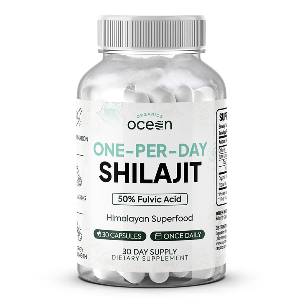 Ecologics Ocean One-Per-Day Shilajit pentru bărbaţi şi femei - Natural Shilaj Supliment pentru vârsta-Deficitare, Oase Putere, Hormoni şi mai mult - 30 Shilaj capsule