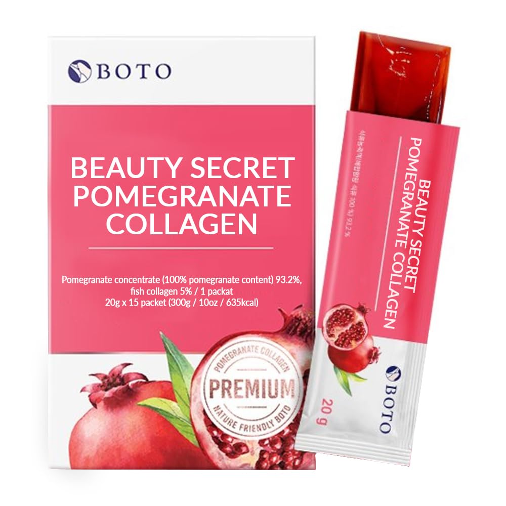 BOTO Frumusețe secret rodie Colagen 20g - Coreeană Frumusețe Collagen Jelly Stick, Low Molecular Fish Colagen, rodie aroma - Pachete de 15