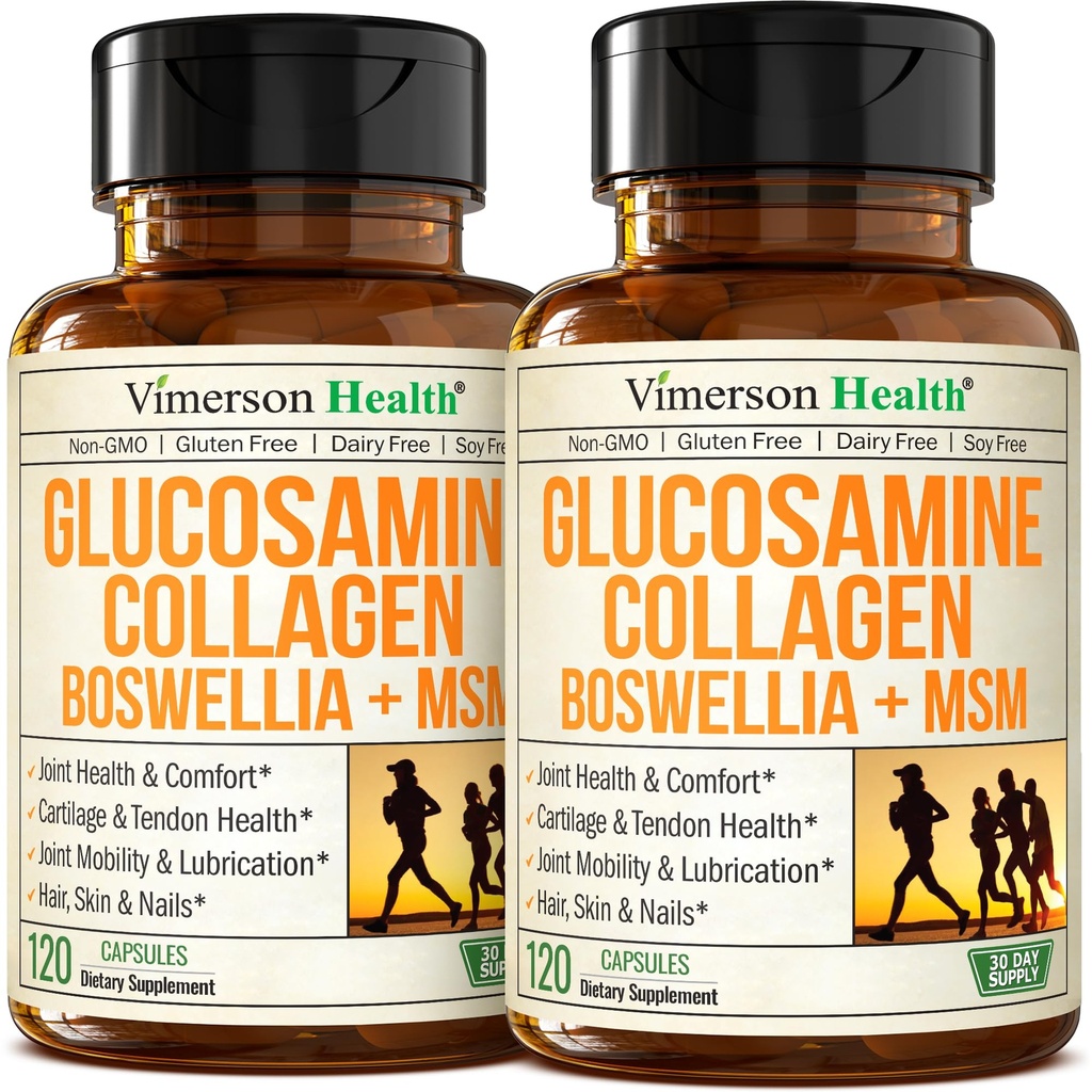 Glucosamină Chondroitin MSM cu Colagen Peptide hidrolizate - Supliment comun de suport cu Querbetin, Bromelain & Boswellia Extract - Colagen pastile pentru unghii de piele - FSA eligibile 2 ambalaj