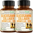 Glucosamină Chondroitin MSM cu Colagen Peptide hidrolizate - Supliment comun de suport cu Querbetin, Bromelain & Boswellia Extract - Colagen pastile pentru unghii de piele - FSA eligibile 2 ambalaj