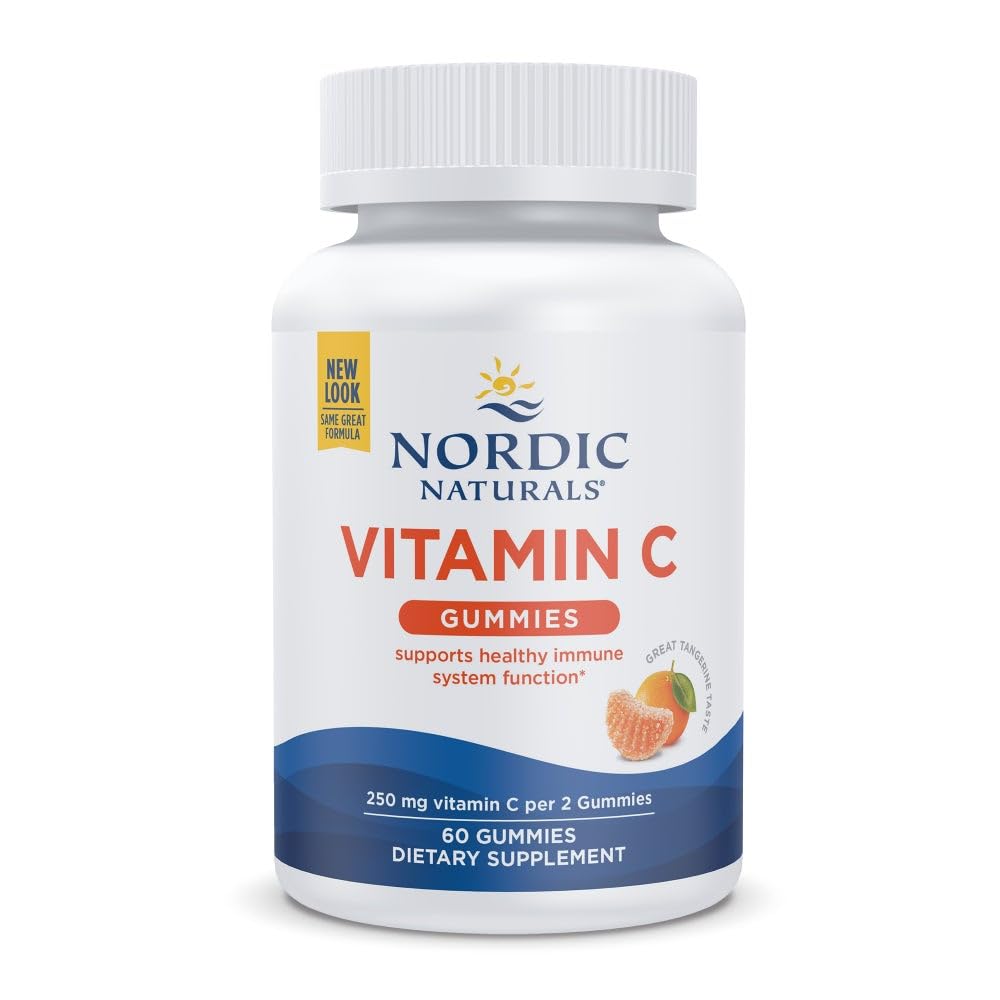 Nordic Naturals Vitamina C Gummies, Tart Tangerine - 60 Gummies - 250 mg Vitamina C - Suport imun, Antioxidant Protectie, Creşterea şi Dezvoltarea Copilului - Non-GMO, Vegan - 30 Servings