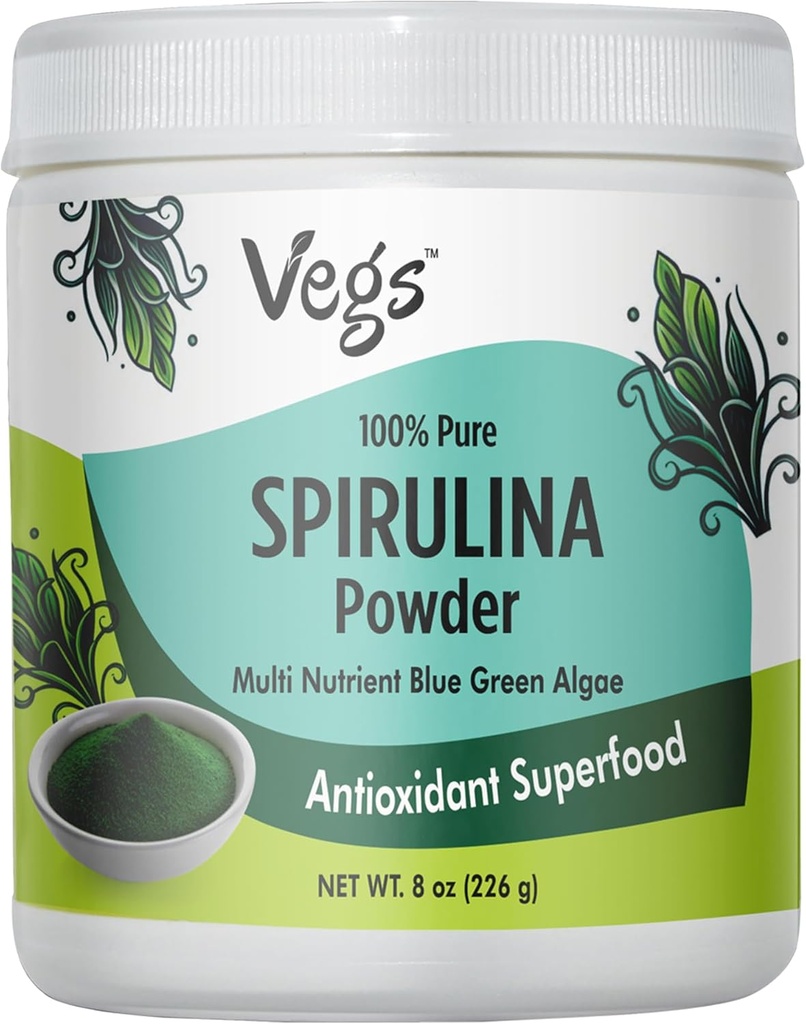 Pudră organică Spirulina - Blue Green Algae Superfood Blend pe bază de plante - Antioxidant-Rich cu clorofilă, vitamine și minerale pentru curățare, energie și sprijin pentru imunitate - Vegan, Non-GMO - 8 oz