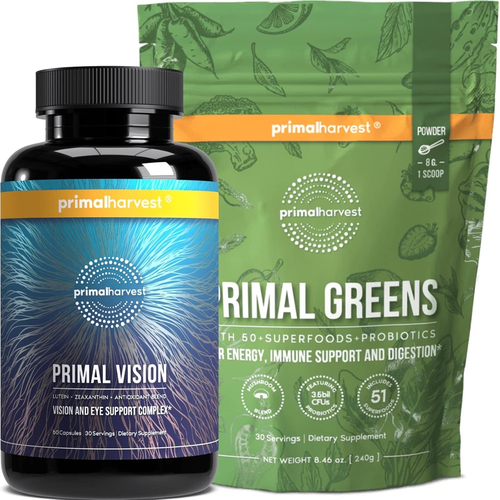 Verdele primal de recoltare pulbere și suplimente de viziune pentru femei și bărbați viziune și ochi de sprijin complex cu luteina, zeaxantină Bundle