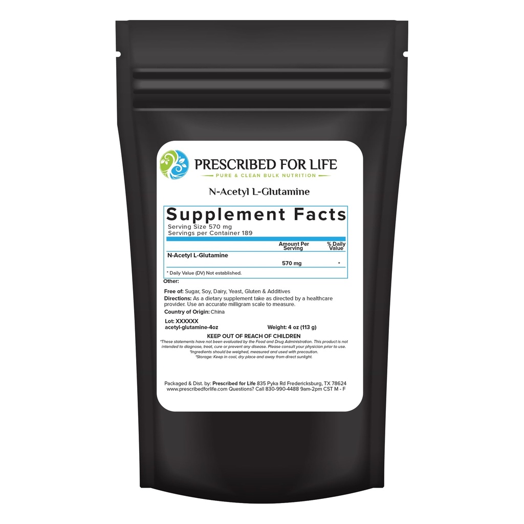 Prescribed For Life N Acetil L Glutamina pulbere, L Glutamina pură Aminoacidi Supliment (4oz / 113g)
