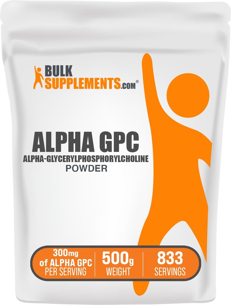 BulkSupplements.com Alpha GPC pulbere - Suplimente coline, Alpha GPC 300mg - Fără aromă și gluten, 600mg per Serving, 500g (1.1 lbs) (Pachet de 1)