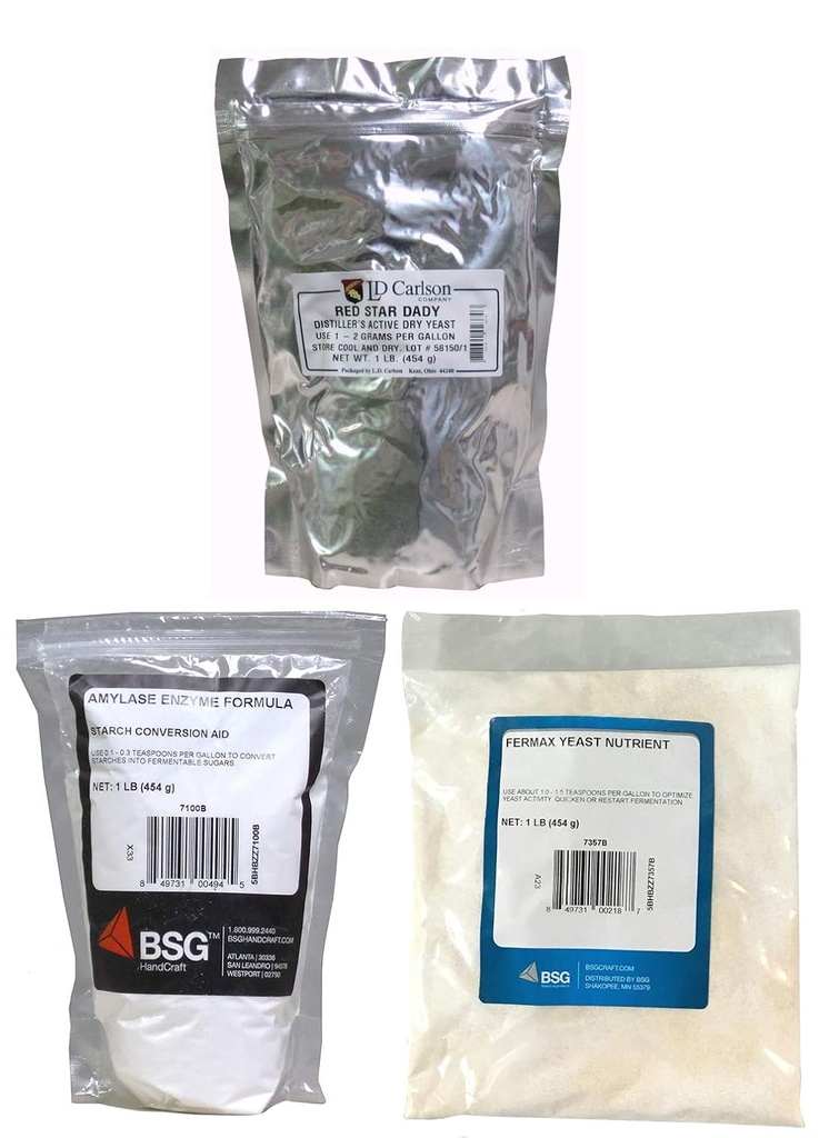 1 lb Enzyme Amylase - 1lb DADY Distillers Yeast - 1lb Fermax Nutrient