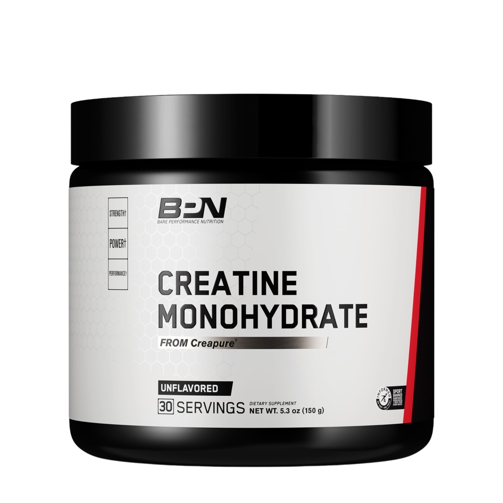 NUTRIŢIE DE PERFORMANŢĂ BARE, Pudră pură de Creatină monohidrată de Creatură, 5g de Creatină per Serving, Sprijină Creşterea musculară, Pulbere Creatină Nearomată, 30 Serviri