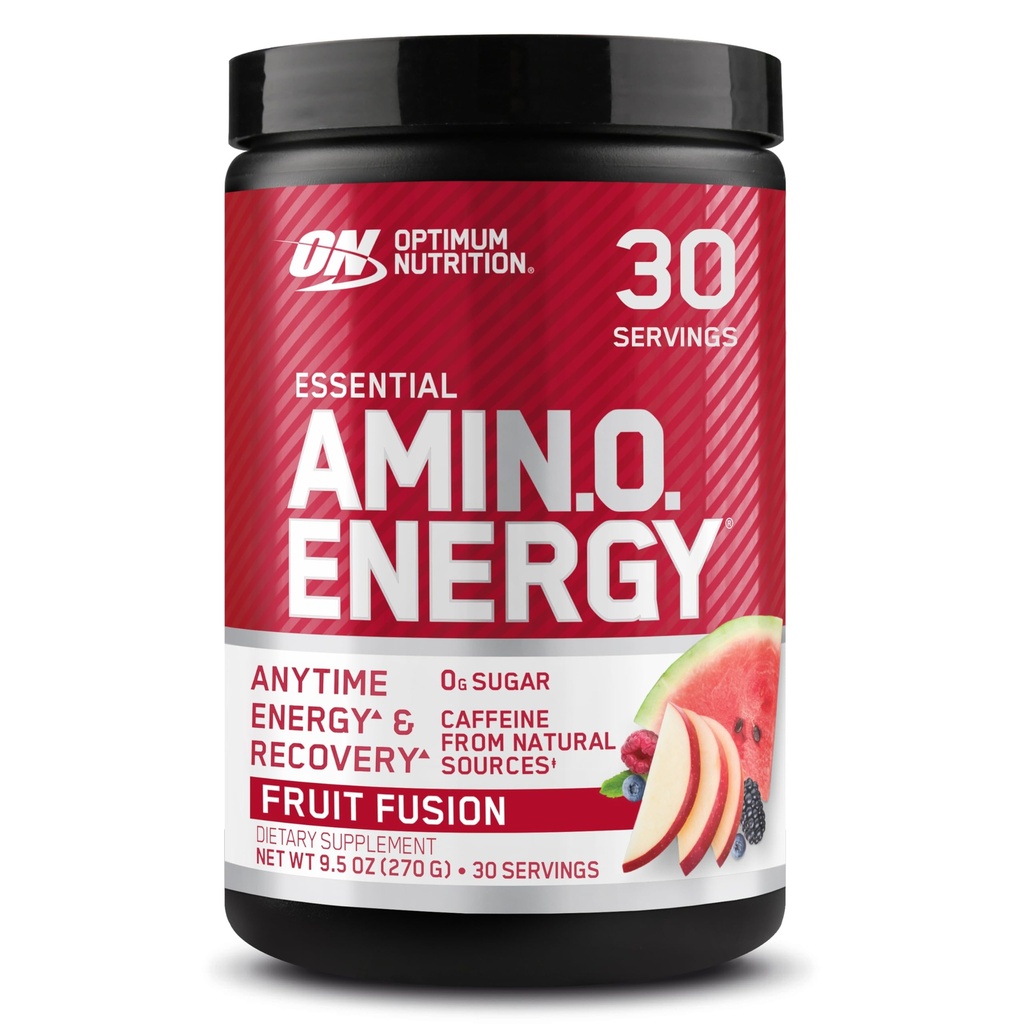 Optimum Nutrition Amino Energy - Pre Workout cu ceai verde, BCAA, Amino Acids, Keto Friendly, Green Coffee Extract, Energetic Powder - Fruit Fusion, 30 Servings (Packagging May Vary)